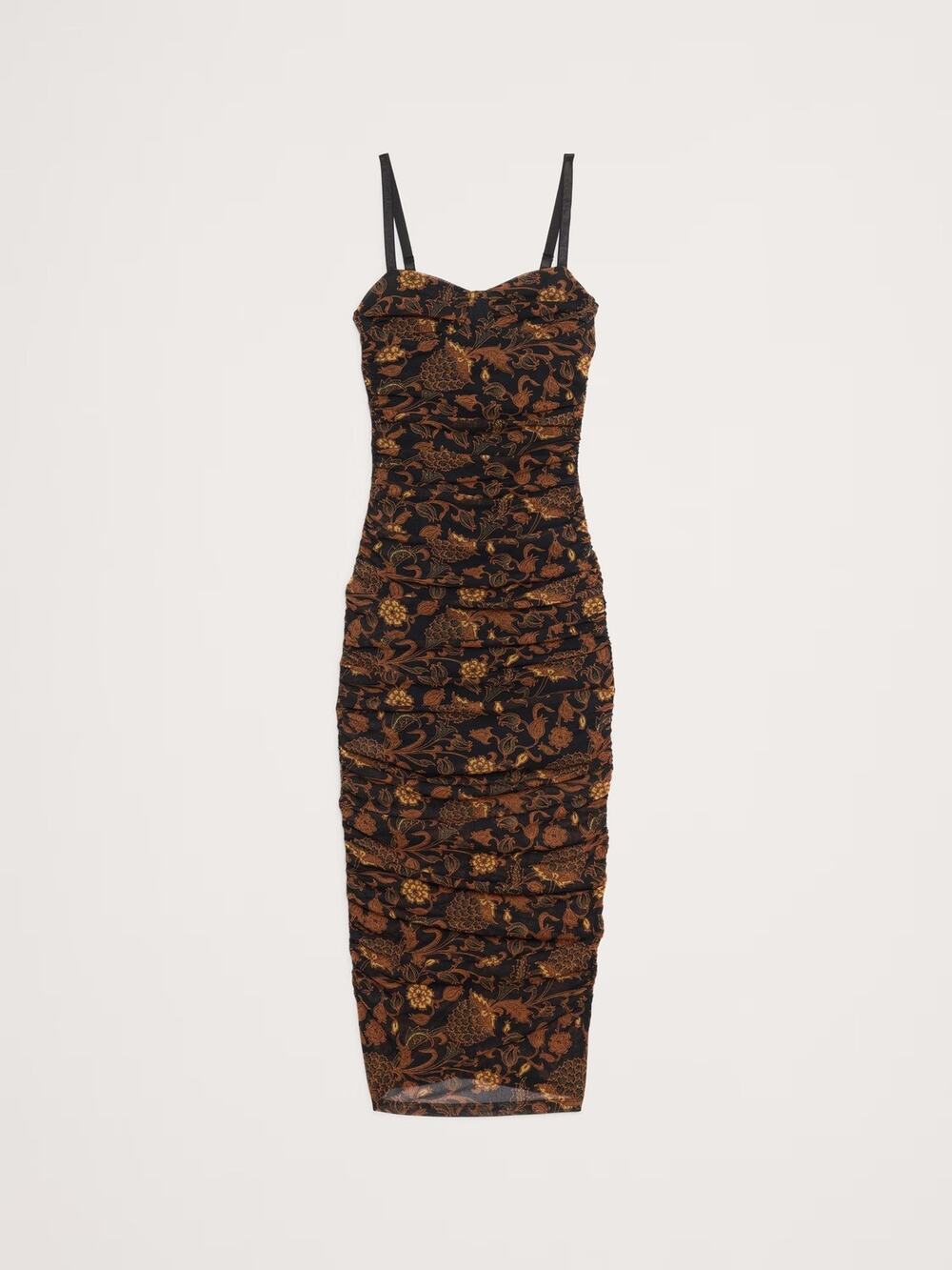 Banana Republic Ruched Mesh Corset Midi Dress - 0 - Black Floral Botanical